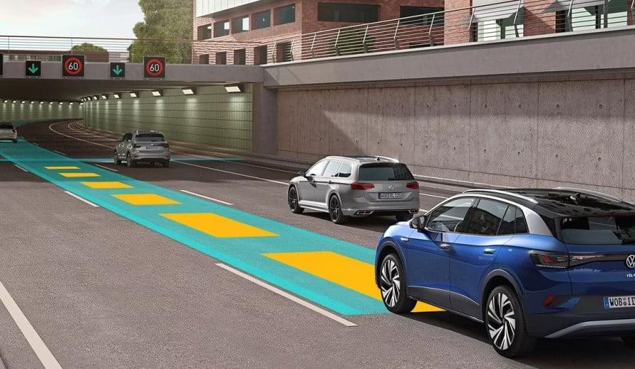 VOLKSWAGEN ID.4 obrázek fungování Travel Assist a ACC